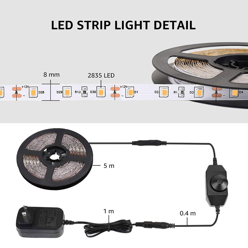 DC12V High Density 2835 LED Strip Light Kit Dimmable 5m/16.4ft 300LEDs CRI85 Flexible LED Strips DC12V High Density 2835 LED Strip Light Kit Dimmable 5m/16.4ft 300LEDs CRI85 Flexible LED Strips
